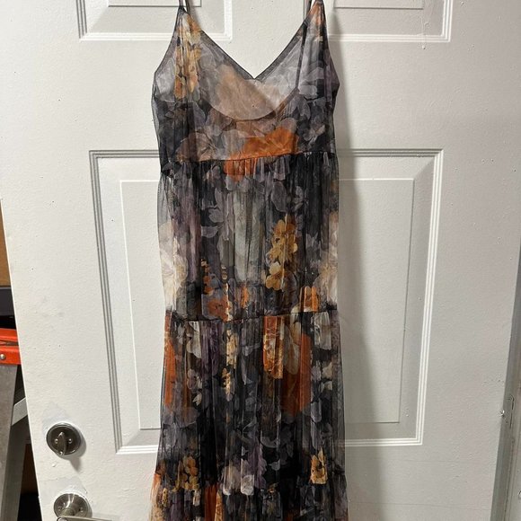 Madame Shoushou Womens Sheer Floral Dress Tiered Strappy Maxi Multicolor Small - Picture 1 of 3